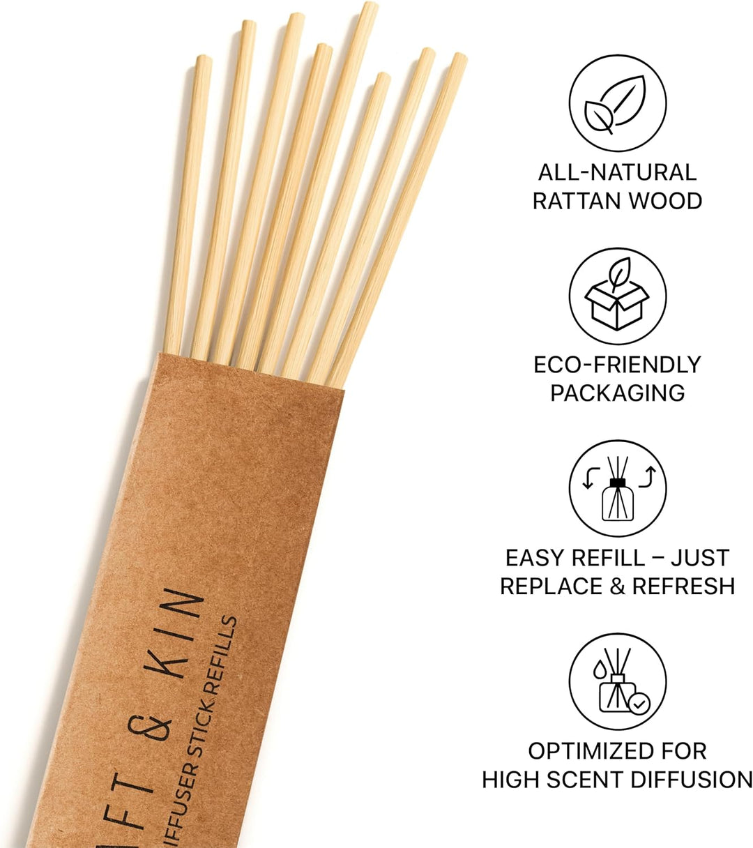Craft & Kin Reed Diffuser Sticks – 3 Pack of 8 Natural Rattan Sticks per Pouch