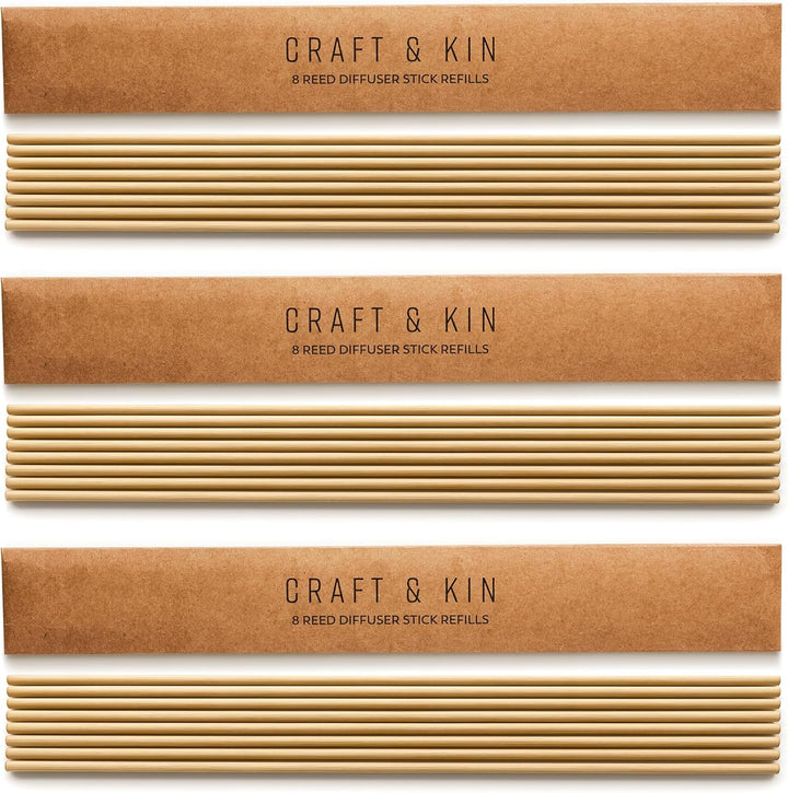 Craft & Kin Reed Diffuser Sticks – 3 Pack of 8 Natural Rattan Sticks per Pouch