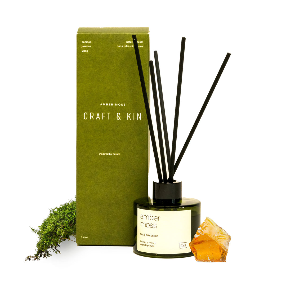 Amber Moss Green Glass Reed Diffuser