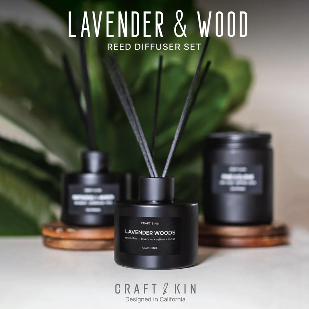 Lavender & Wood Black Matte Reed Diffuser