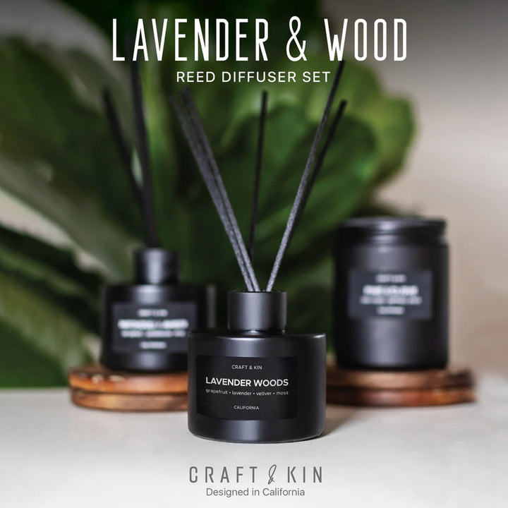 Lavender & Wood Black Matte Reed Diffuser