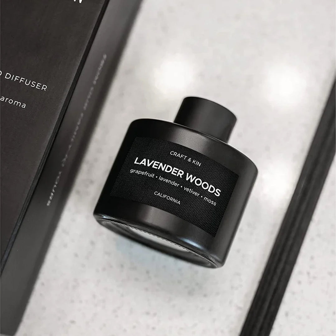 Lavender & Wood Black Matte Reed Diffuser