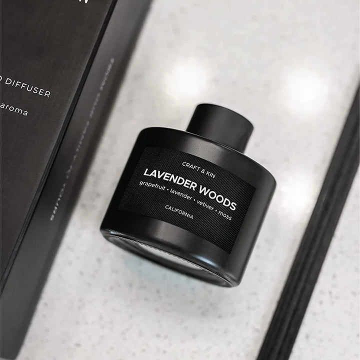 Lavender & Wood Black Matte Reed Diffuser