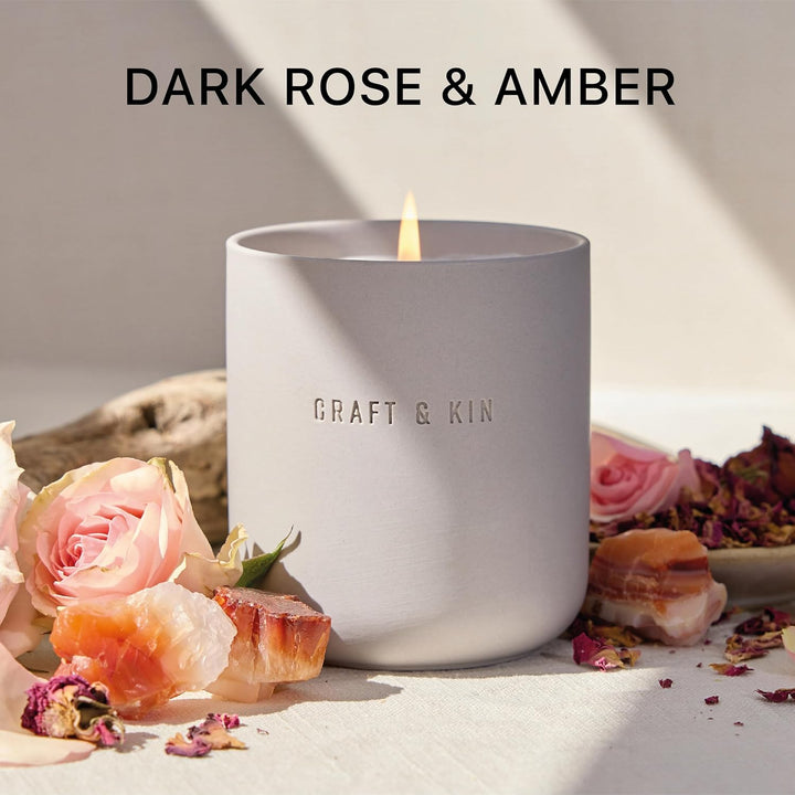 Earthenware Candle - Dark Rose & Amber