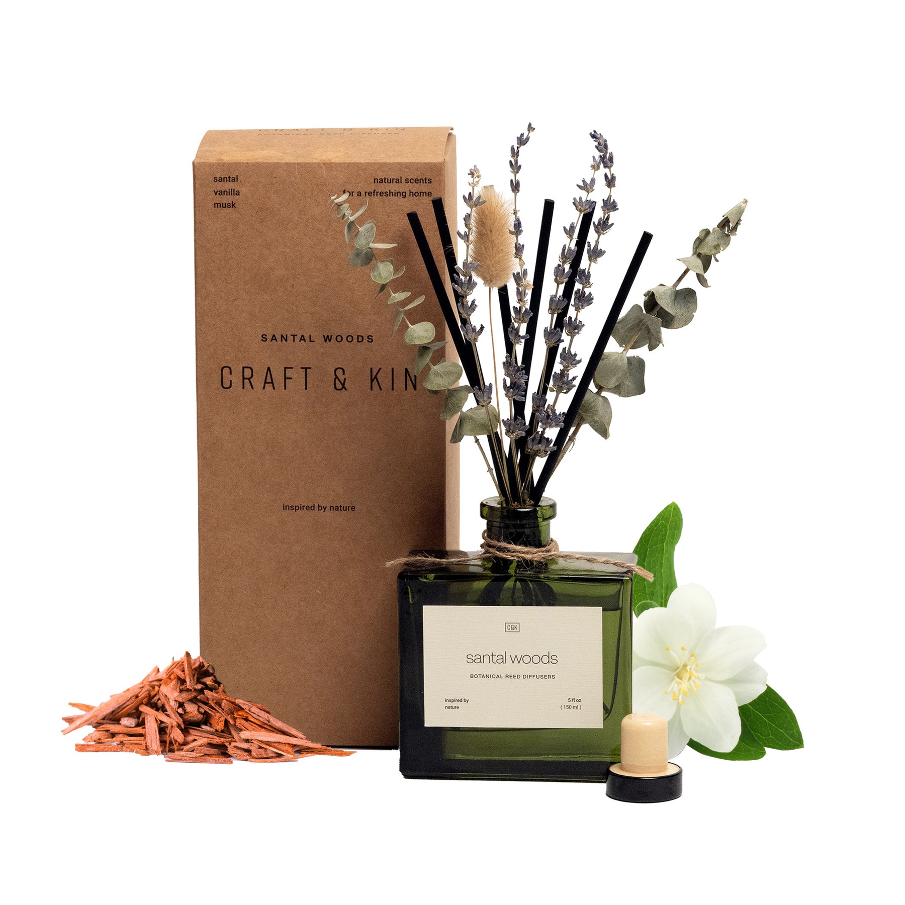 Santal Woods Reed Diffuser with Flowers | Craft & Kin