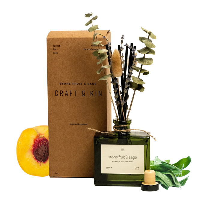 Image of Stone_Fruit_Sage_Flower_Diffuser with Brown Craft and Kin Packaging