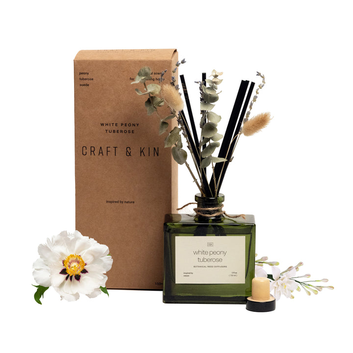 White_Peony_Flower_Diffuser with Craft and Kin Packaging