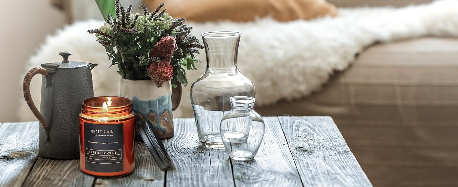 picture of amber jar aromatherapy candle on table