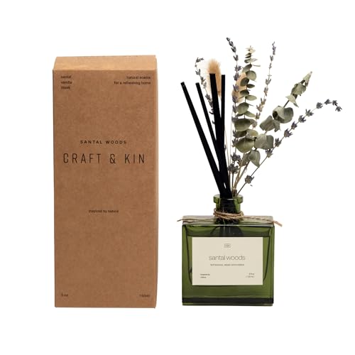 Green Glass Reed Diffuser with Flowers