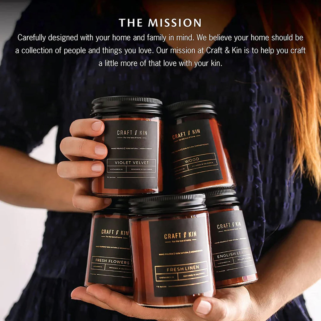 Kin Candle Leather Soy Candle - 8 oz | Candles for Men | Craft & Kin