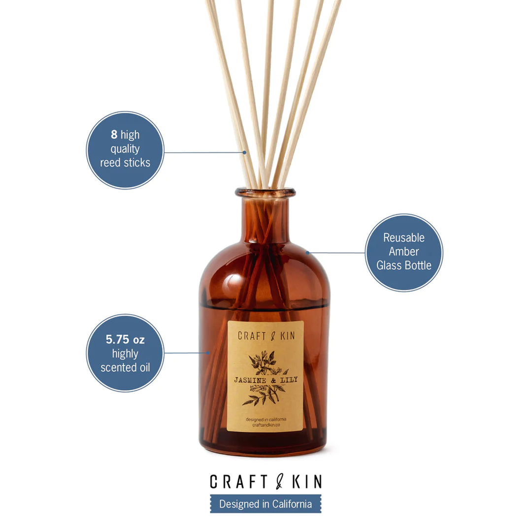 Orange Blossom & Lotus Amber Glass Reed Diffuser Set | Craft & Kin