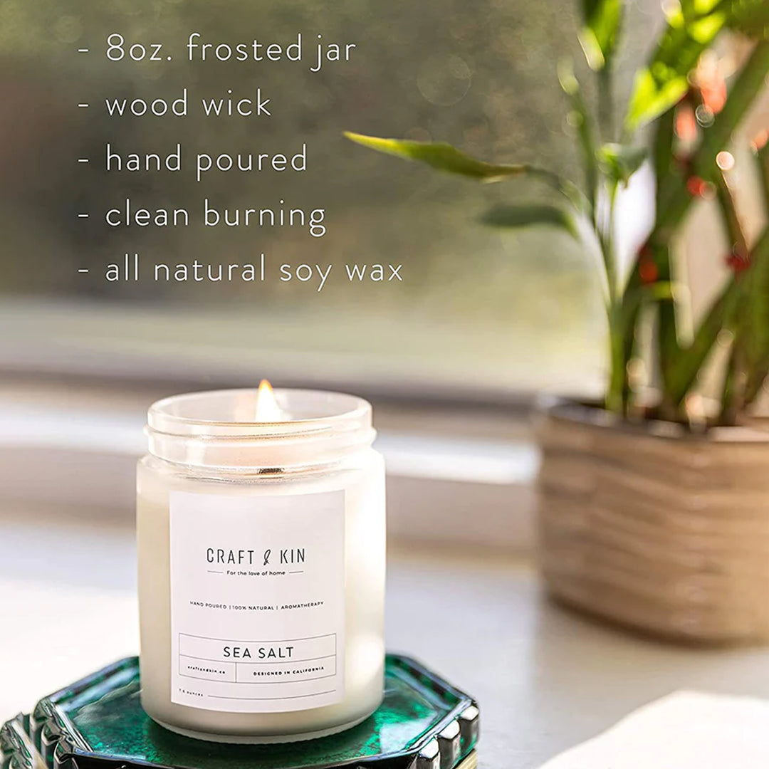 Craft & Kin Wood Wick, All-Natural Soy Aromatherapy Candle in Frosted Glass Jar with Eucalyptus & Orange Scent - 8oz