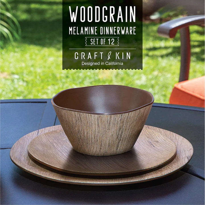 Wood Grain Melamine Dinnerware Set